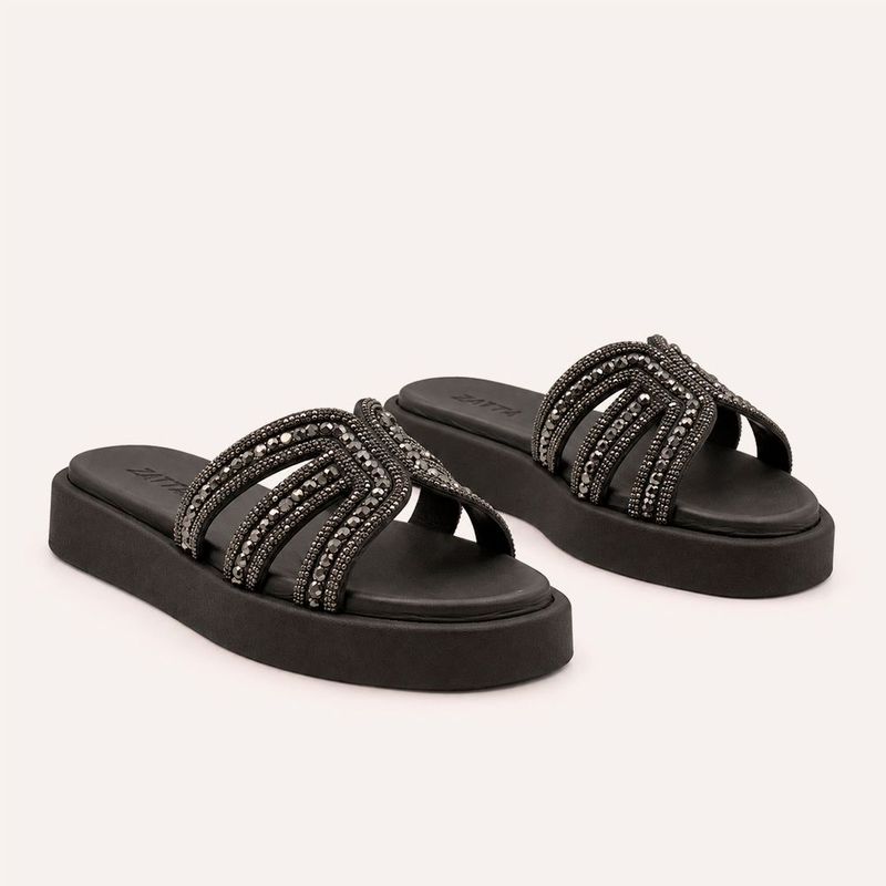 Tamanco Zatta Flatform Pedraria Francine Preto