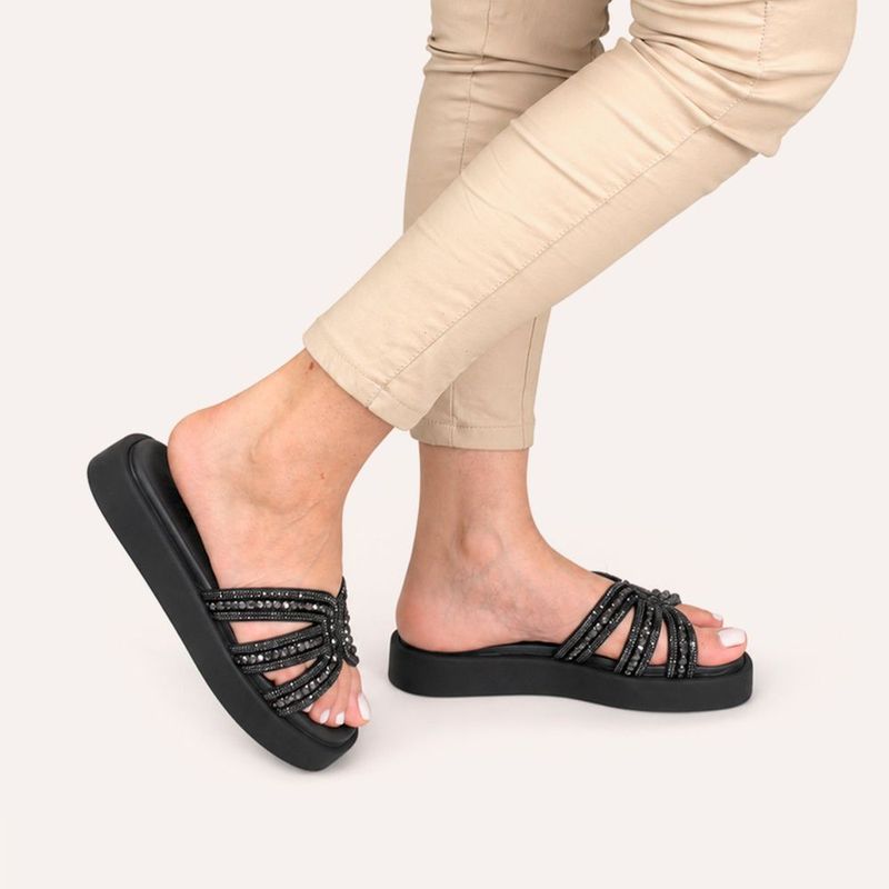 Tamanco Zatta Flatform Pedraria Francine Preto