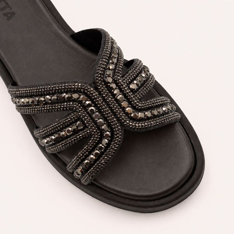 Tamanco Zatta Flatform Pedraria Francine Preto