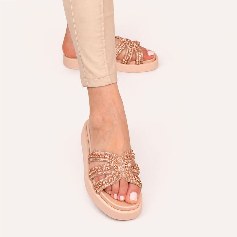 Tamanco Zatta Flatform Pedraria Francine Amendoa