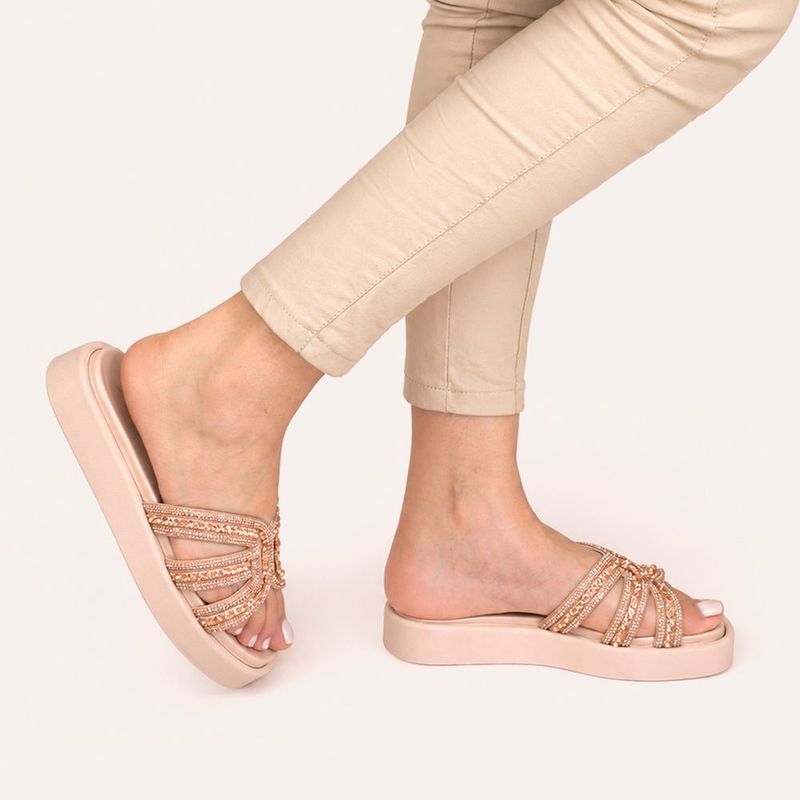 Tamanco Zatta Flatform Pedraria Francine Amendoa