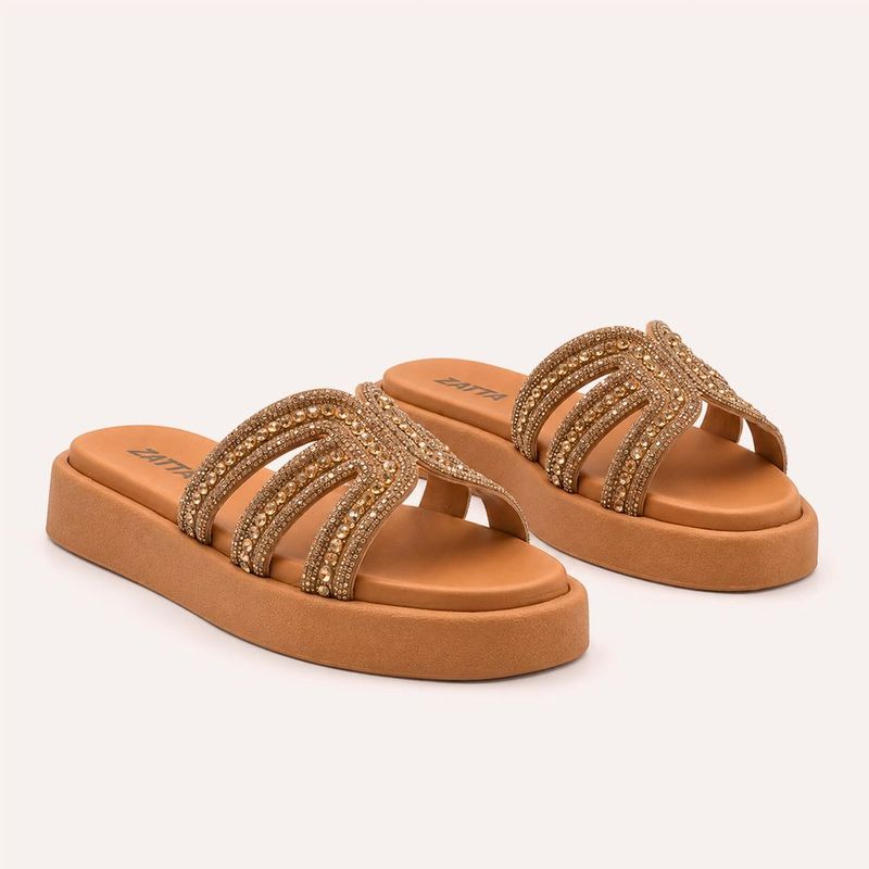 Tamanco Zatta Flatform Pedraria Francine Caramelo