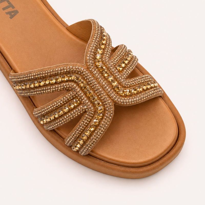 Tamanco Zatta Flatform Pedraria Francine Caramelo