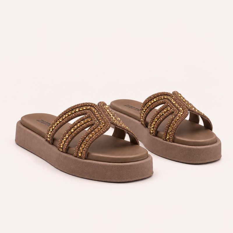 Tamanco Zatta Flatform Pedraria Francine Marrom