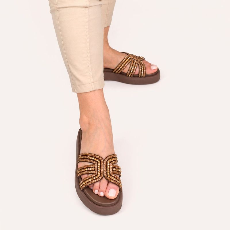 Tamanco Zatta Flatform Pedraria Francine Marrom