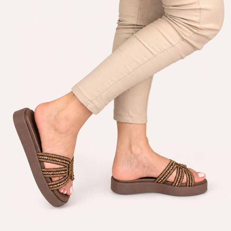 Tamanco Zatta Flatform Pedraria Francine Marrom