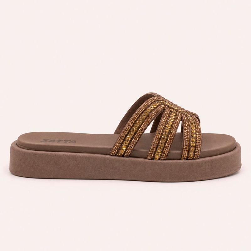 Tamanco Zatta Flatform Pedraria Francine Marrom