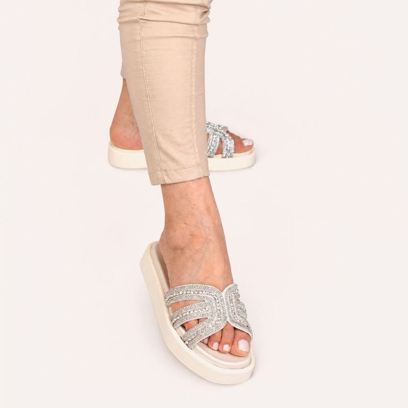 Tamanco Zatta Flatform Pedraria Francine Off White
