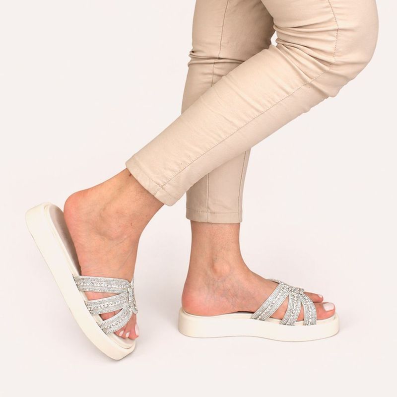 Tamanco Zatta Flatform Pedraria Francine Off White