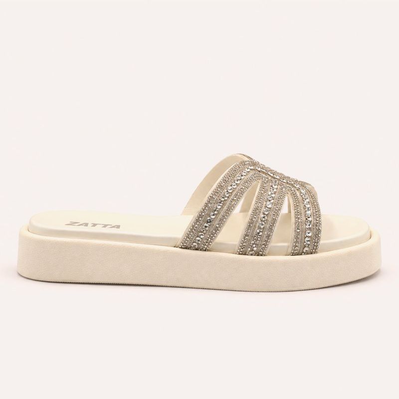 Tamanco Zatta Flatform Pedraria Francine Off White
