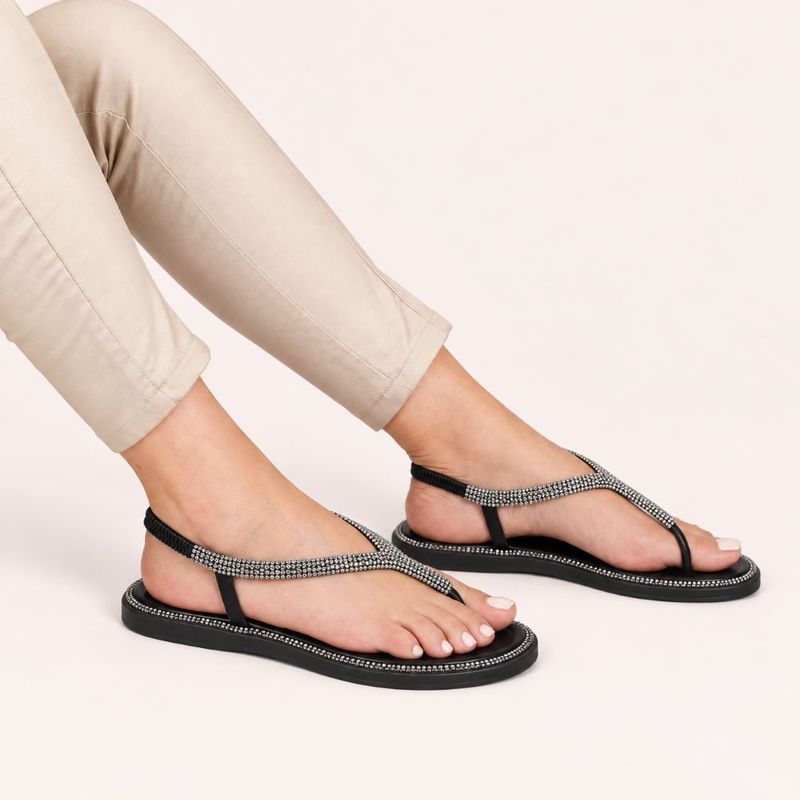 Chinelo Zatta com Strass e Tira Traseira Charlote Preto