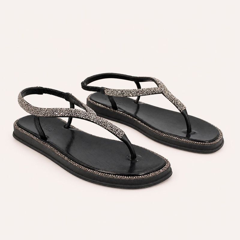 Chinelo Zatta com Strass e Tira Traseira Charlote Preto