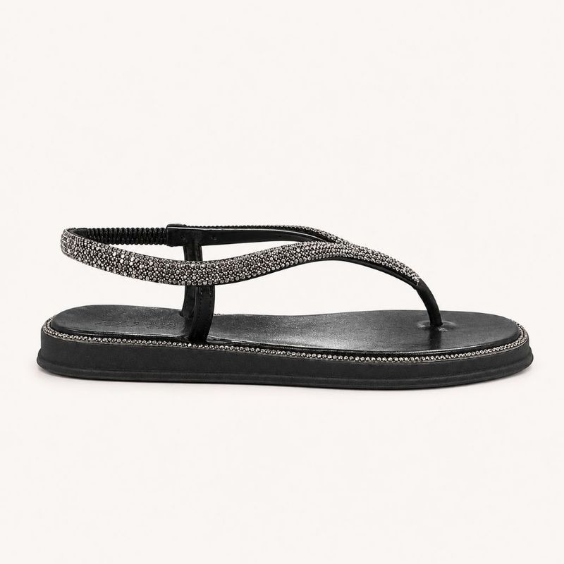Chinelo Zatta com Strass e Tira Traseira Charlote Preto