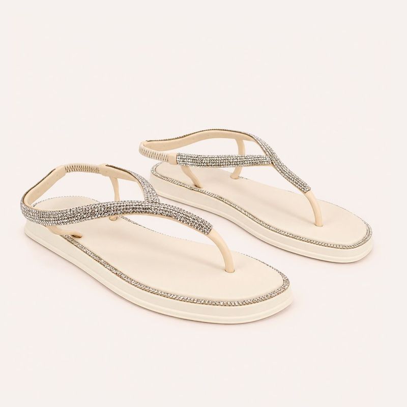 Chinelo Zatta com Strass e Tira Traseira Charlote Off White