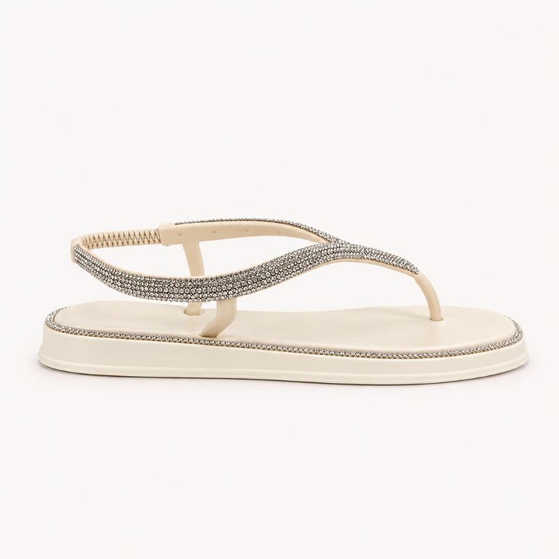 Chinelo Zatta com Strass e Tira Traseira Charlote Off White