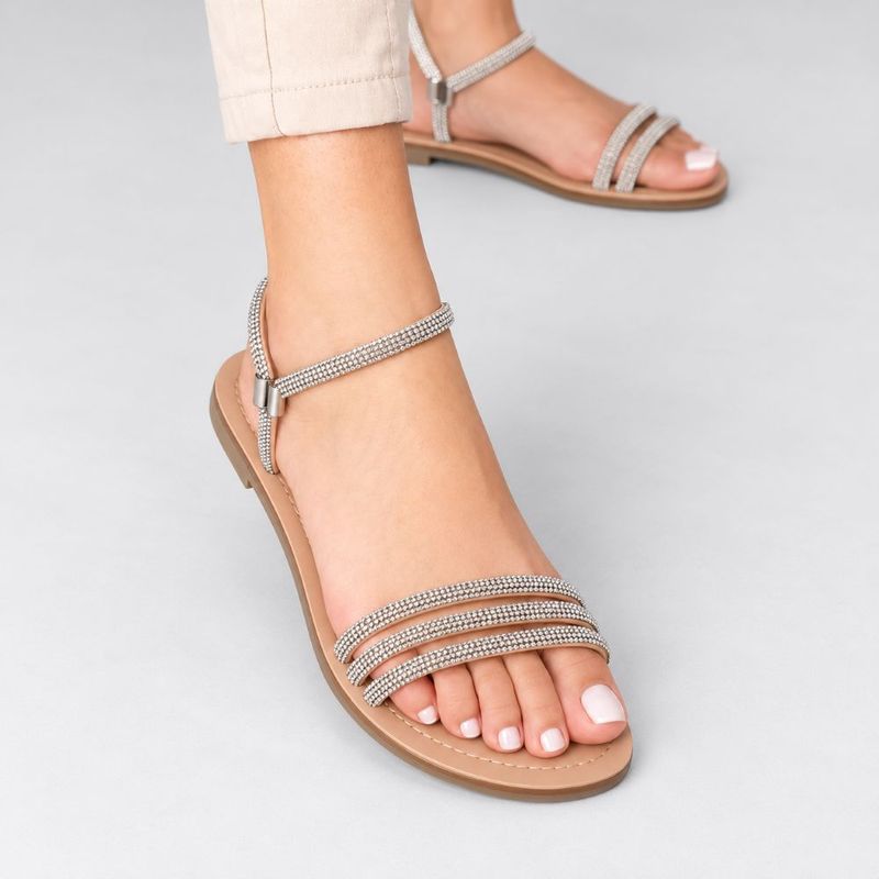Rasteira Zatta Tiras Strass Noely Nude