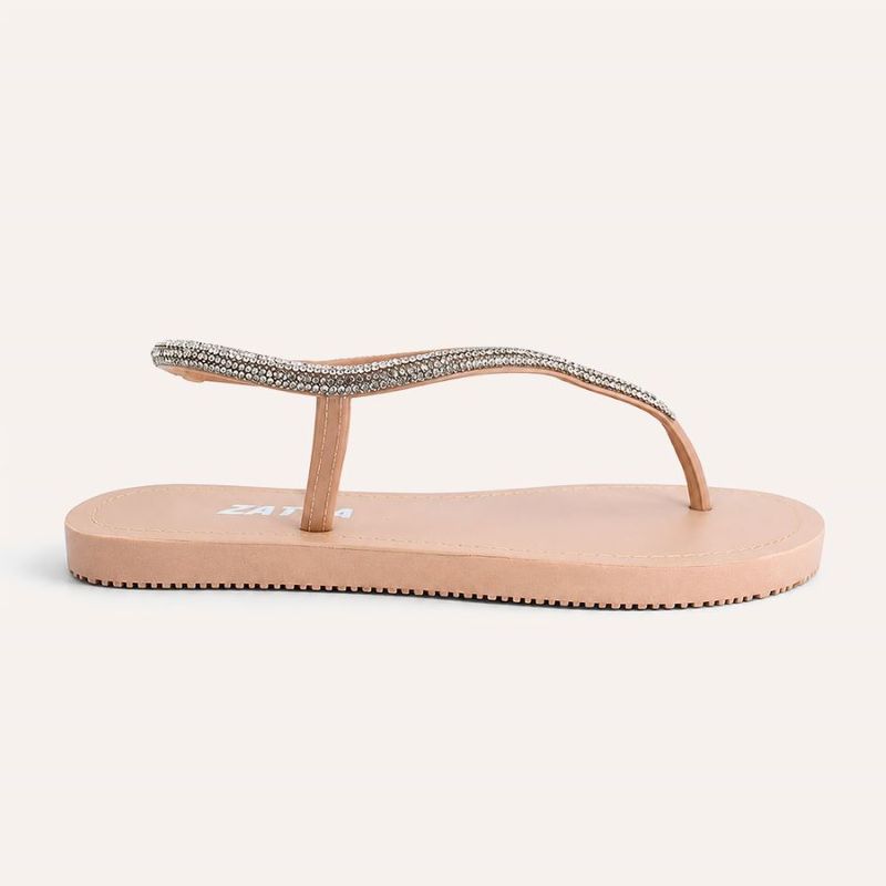 Chinelo Zatta com Strass e Tira Traseira Alana Nude