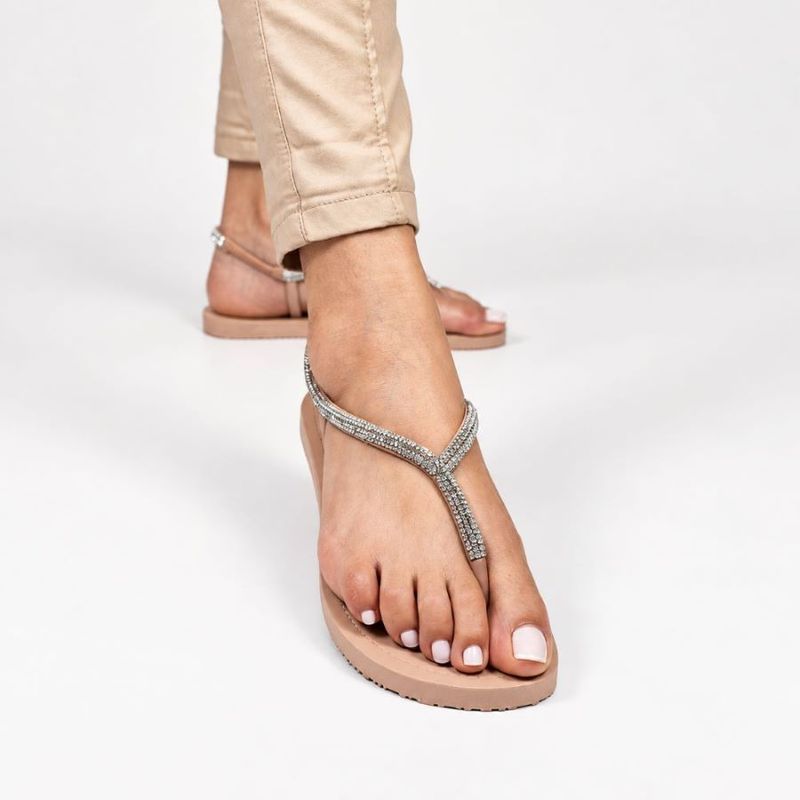 Chinelo Zatta com Strass e Tira Traseira Alana Nude