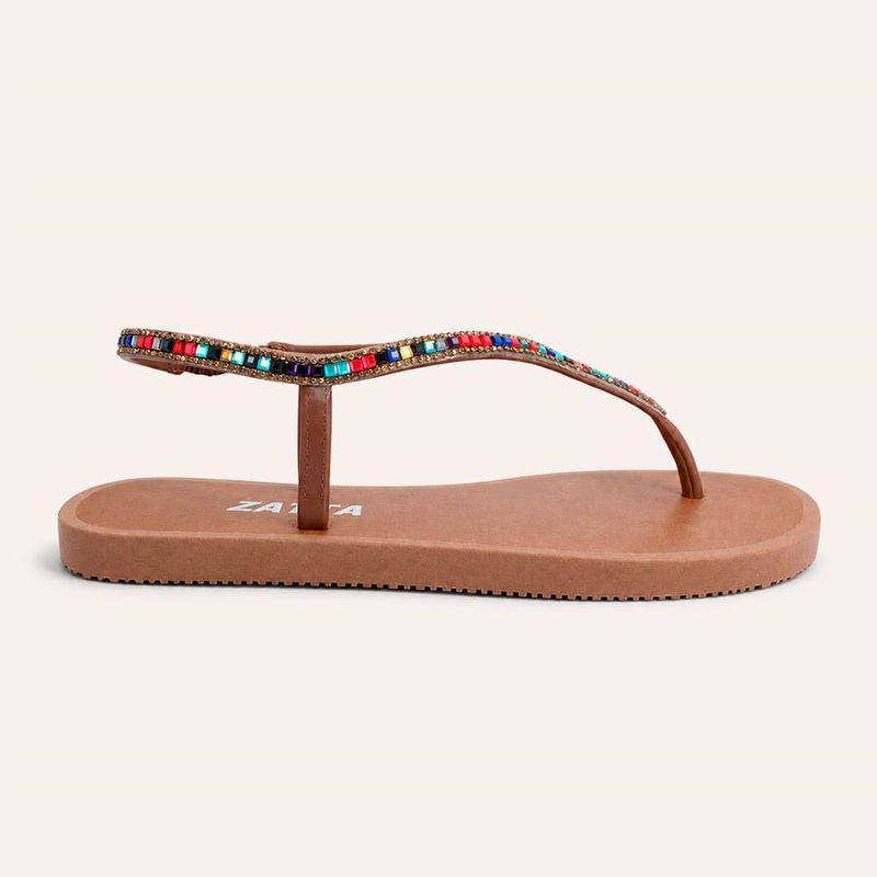 Chinelo Zatta com Strass e Tira Traseira Alana Caramelo
