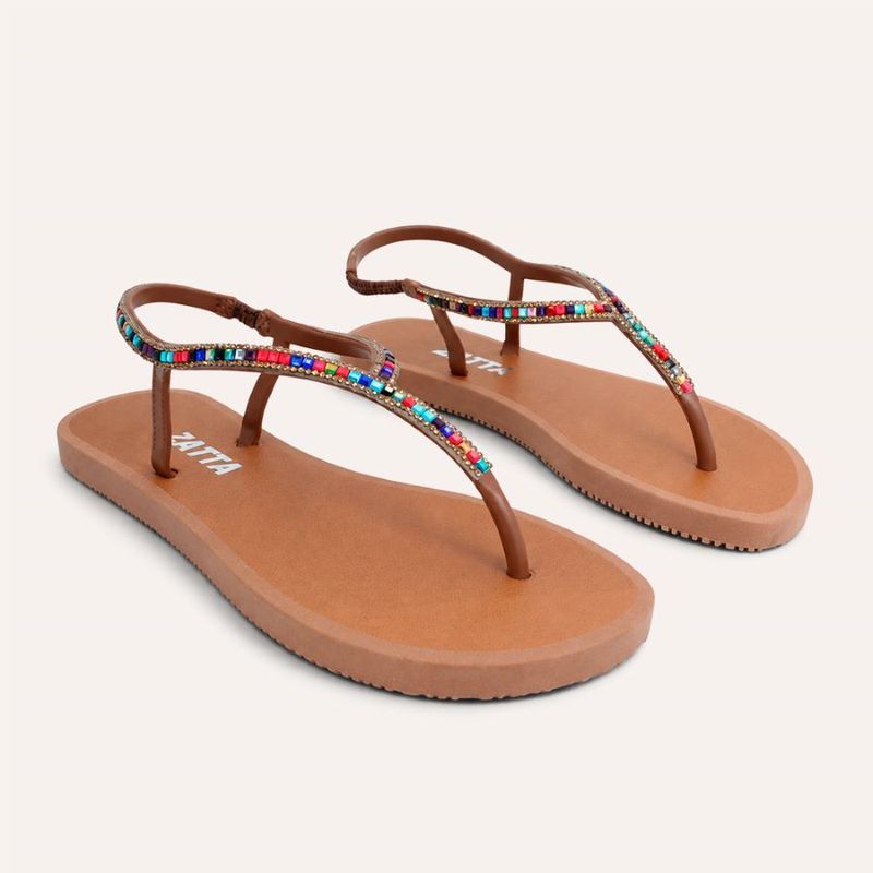 Chinelo Zatta com Strass e Tira Traseira Alana Caramelo