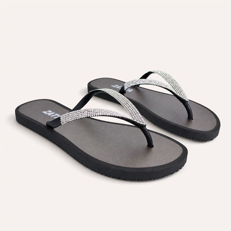 Chinelo Zatta de Dedo Strass Amora Preto