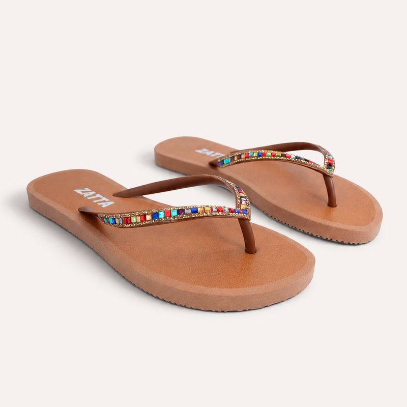 Chinelo Zatta de Dedo Strass Amora Caramelo