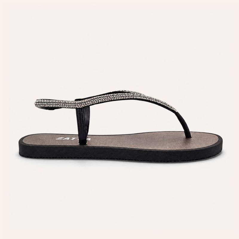 Chinelo Zatta com Strass e Tira Traseira Alana Preto