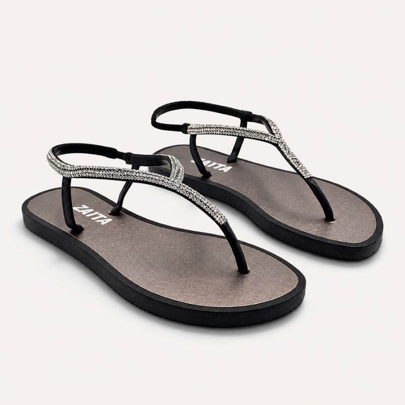 Chinelo Zatta com Strass e Tira Traseira Alana Preto