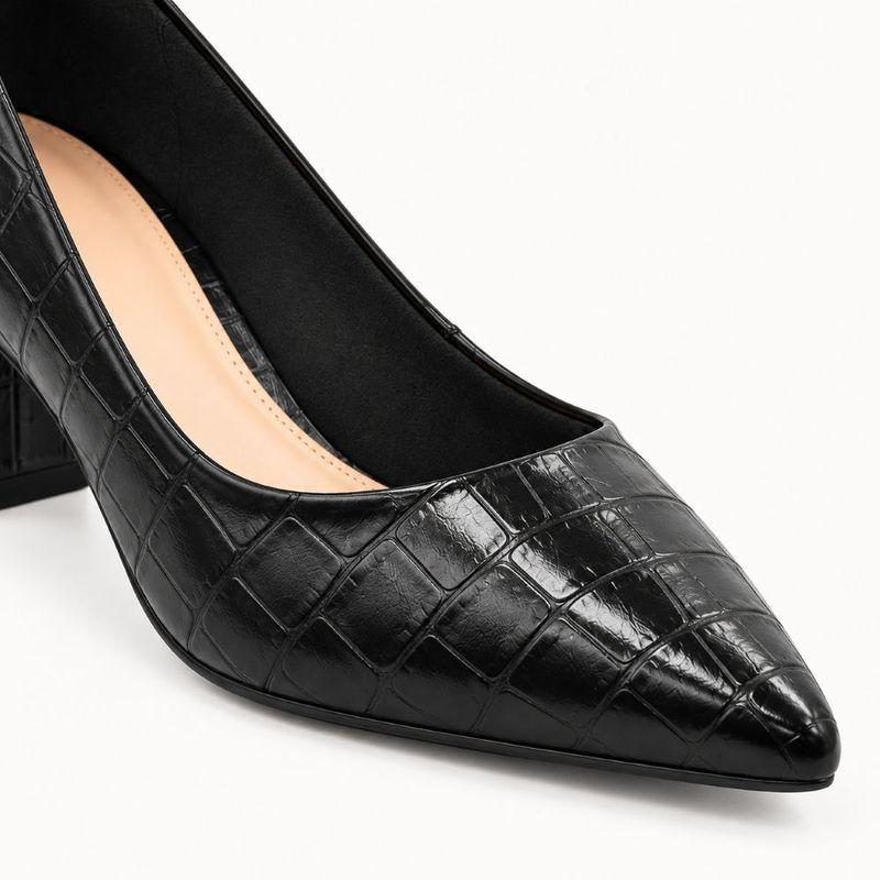 Scarpin Salto Bloco Baixo Leonor Preto Croco
