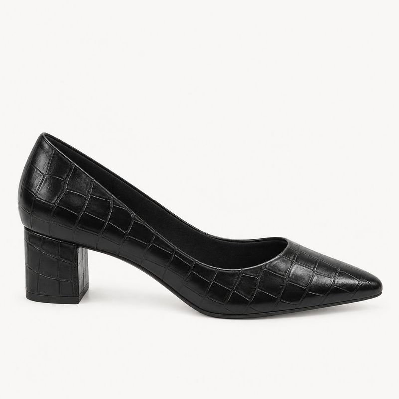 Scarpin Salto Bloco Baixo Leonor Preto Croco