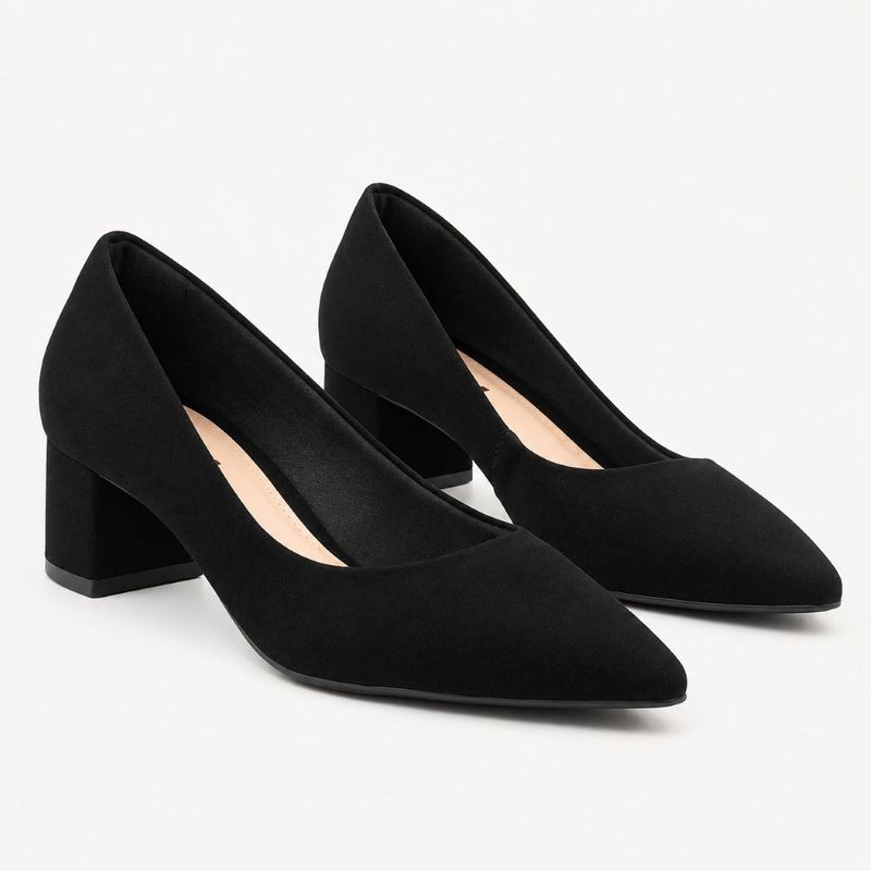 Scarpin Salto Bloco Baixo Leonor Nobuck Preto