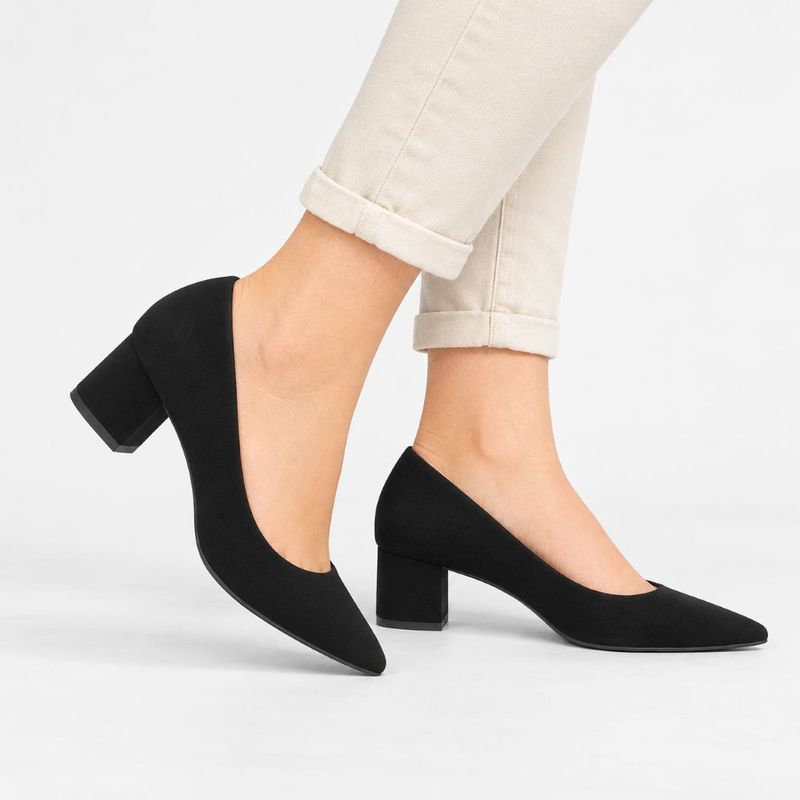 Scarpin Salto Bloco Baixo Leonor Nobuck Preto