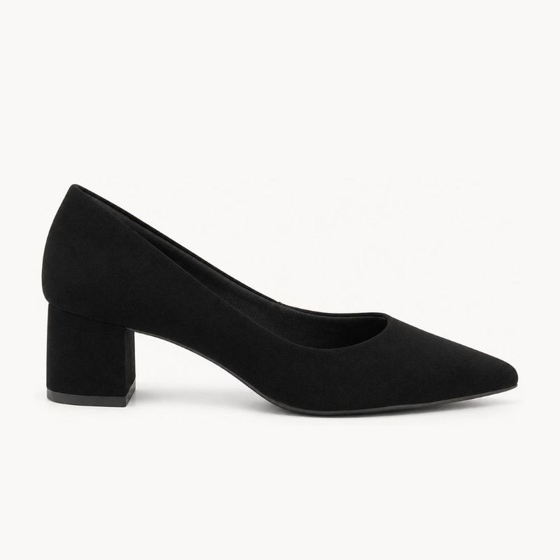 Scarpin Salto Bloco Baixo Leonor Nobuck Preto