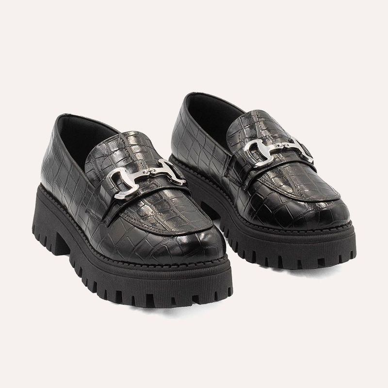 Mocassim Zatta Tratorado Sola Alta Amelia Preto Croco