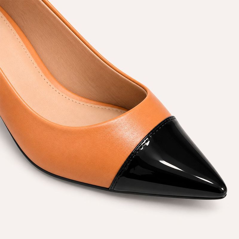Scarpin Zatta Salto Bloco Meire Bicolor Caramelo
