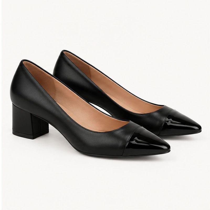 Scarpin Zatta Salto Bloco Meire Bicolor Preto