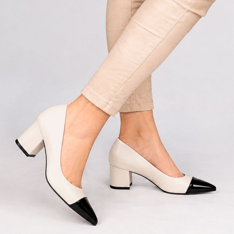 Scarpin Zatta Salto Bloco Meire Bicolor Off White