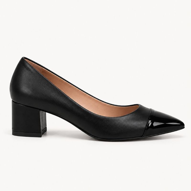 Scarpin Zatta Salto Bloco Meire Bicolor Preto