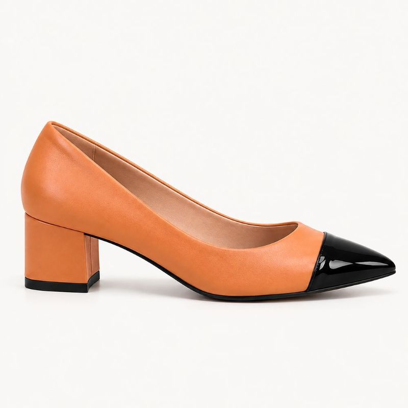 Scarpin Zatta Salto Bloco Meire Bicolor Caramelo