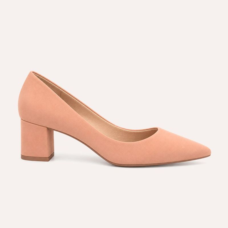 Scarpin Salto Bloco Baixo Leonor Nobuck Nude