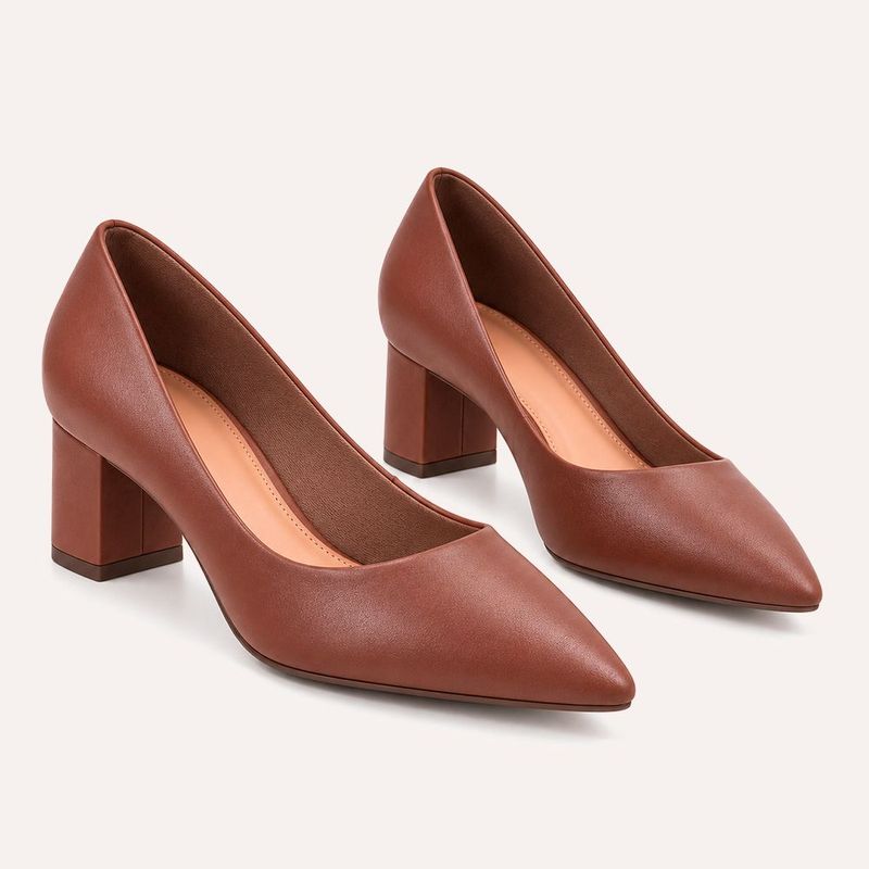 Scarpin Salto Bloco Baixo Leonor Marrom