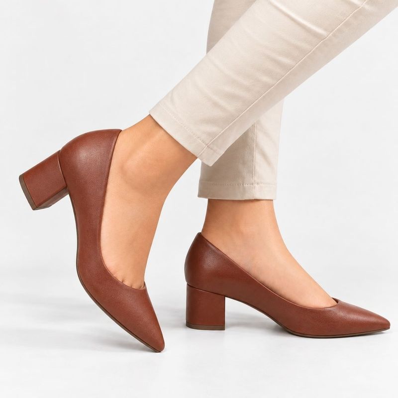 Scarpin Salto Bloco Baixo Leonor Marrom