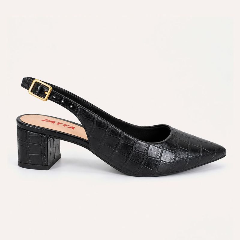 Scarpin Zatta Slingback Salto Médio Denise Texturizado Preto