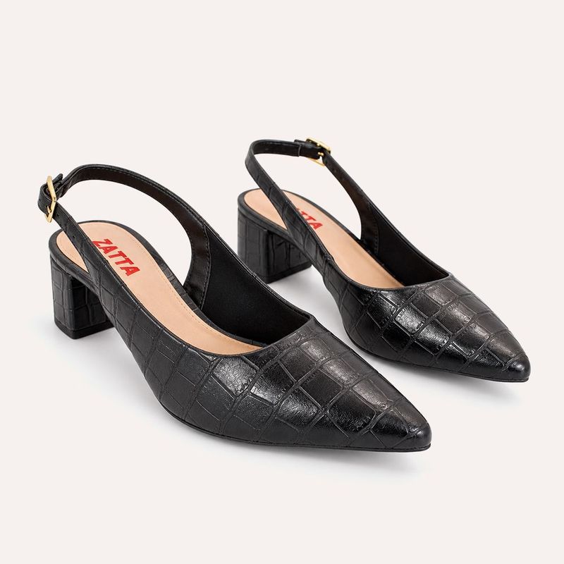 Scarpin Zatta Slingback Salto Médio Denise Texturizado Preto