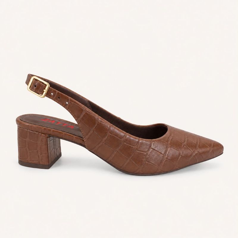 Scarpin Zatta Slingback Salto Médio Denise Marrom