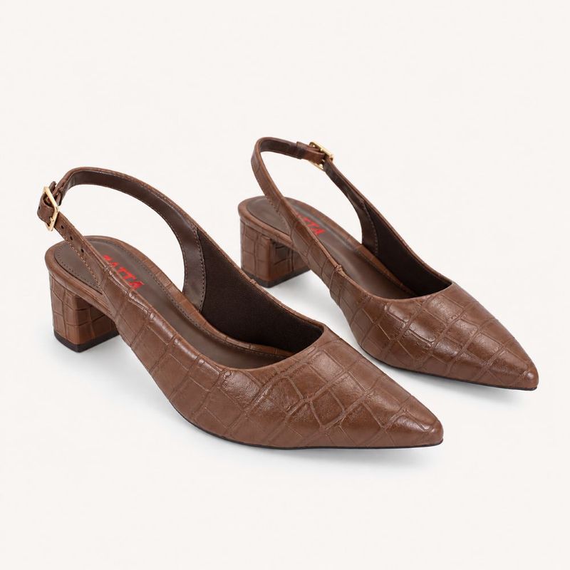 Scarpin Zatta Slingback Salto Médio Denise Marrom