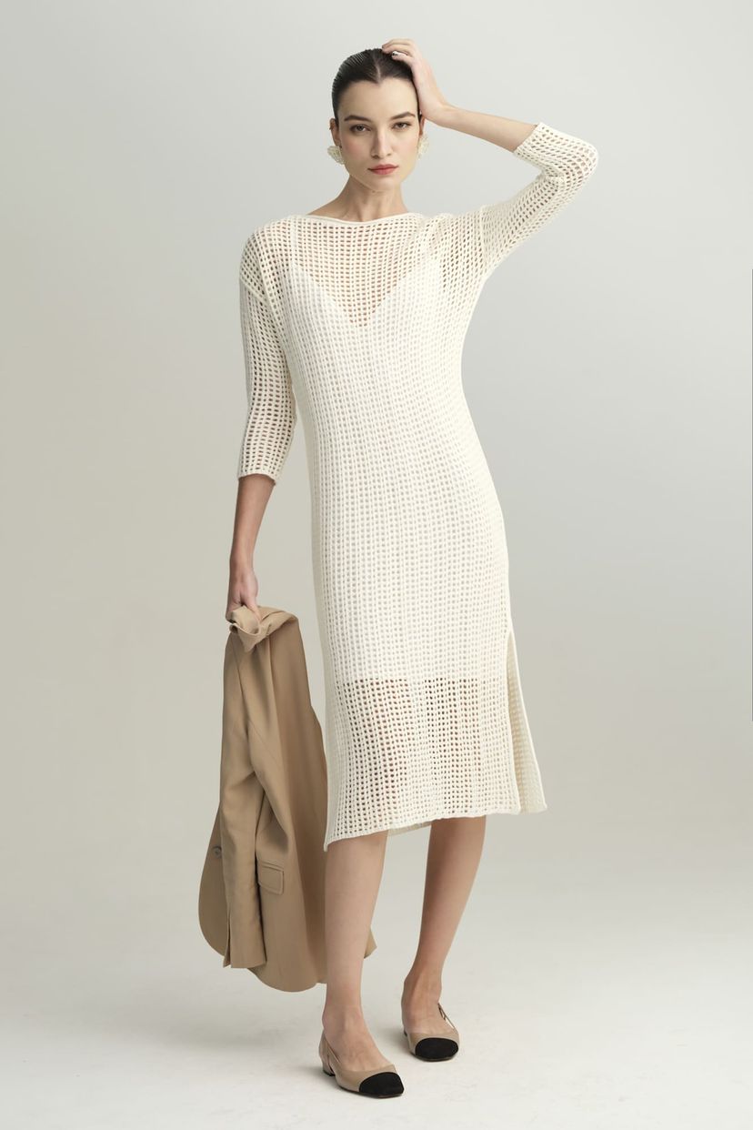 Vestido Tricot Furado Off White Cintia