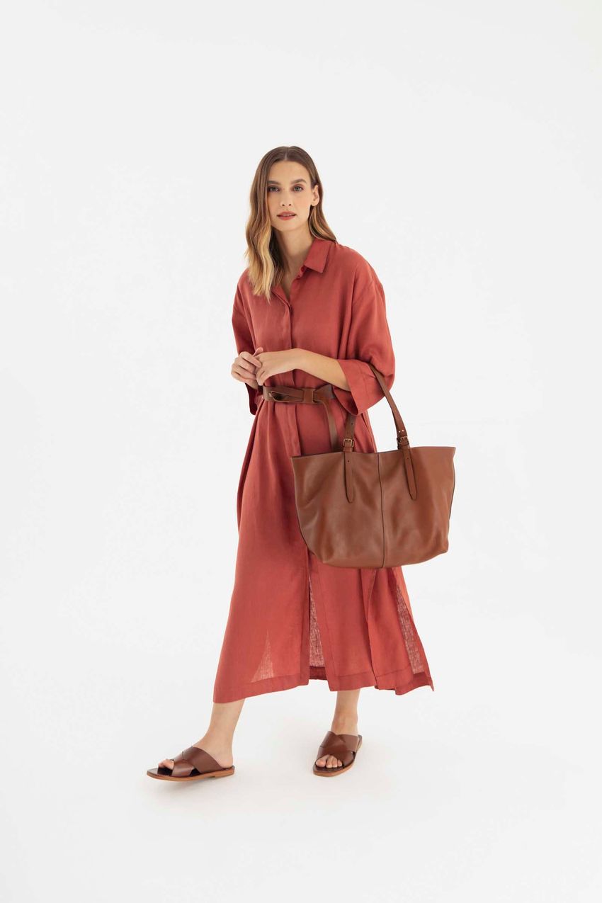 Chemise Amplo Linho Terracota