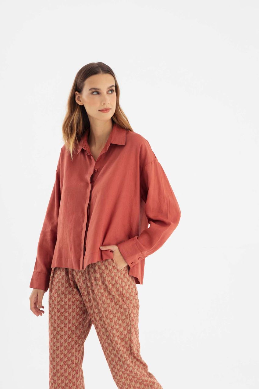 Camisa Ampla Linho Terracota
