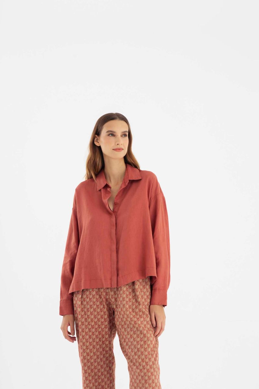 Camisa Ampla Linho Terracota